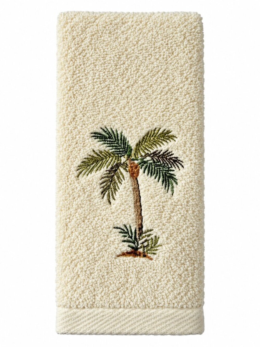 Avanti Fingertip Towels Palm Tree Embroidered Ivory Bathroom Set of 2